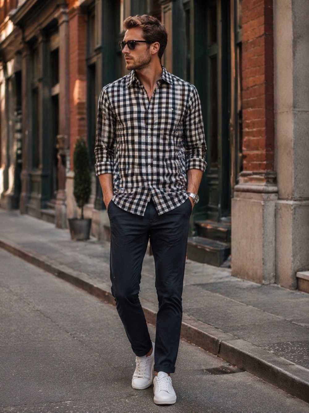 THE NORTH FACE Men’s Gray Black Navy Check Button Down Long Sleeve Shirt M
